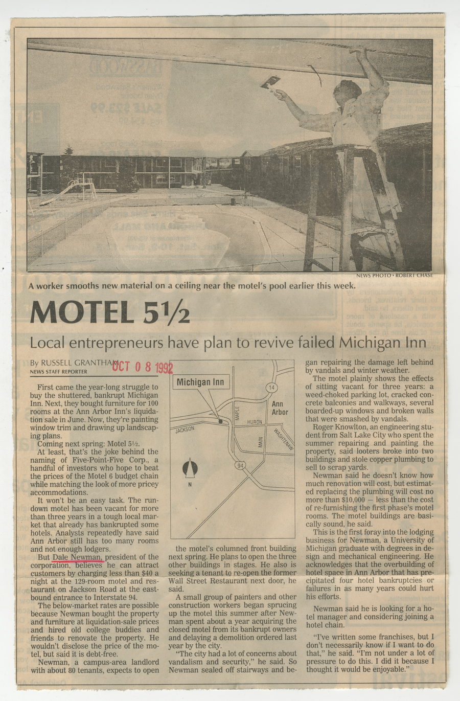 Michigan Inn Ann Arbor - Aa News 1992Article (newer photo)